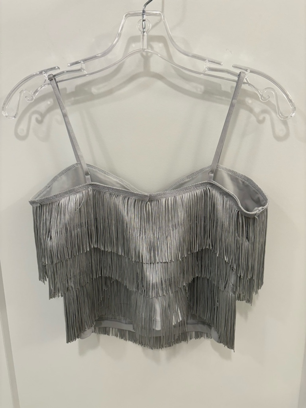 Free People Intimately Grey Silver Such A Catch Fringe Cropped Tank Size Small - Picture 8 of 14